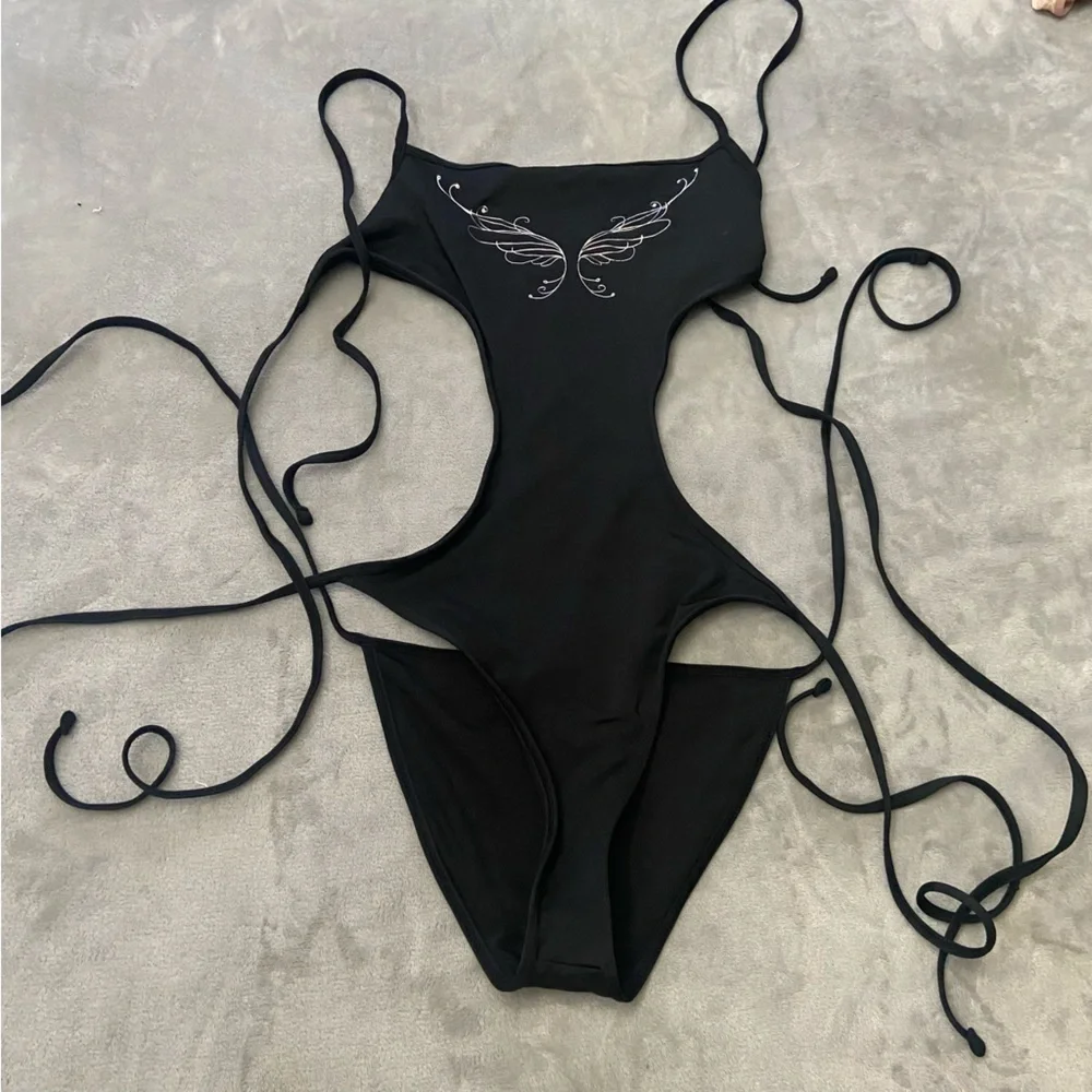 New! Frankie’s amalia black one piece monokini butterfly tattoo 24159